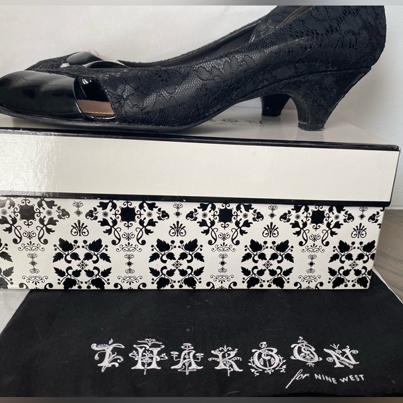 Thakoon x Nine West patent leather & lace pump peep toe heel 9.5M or 9M - Picture 2 of 12